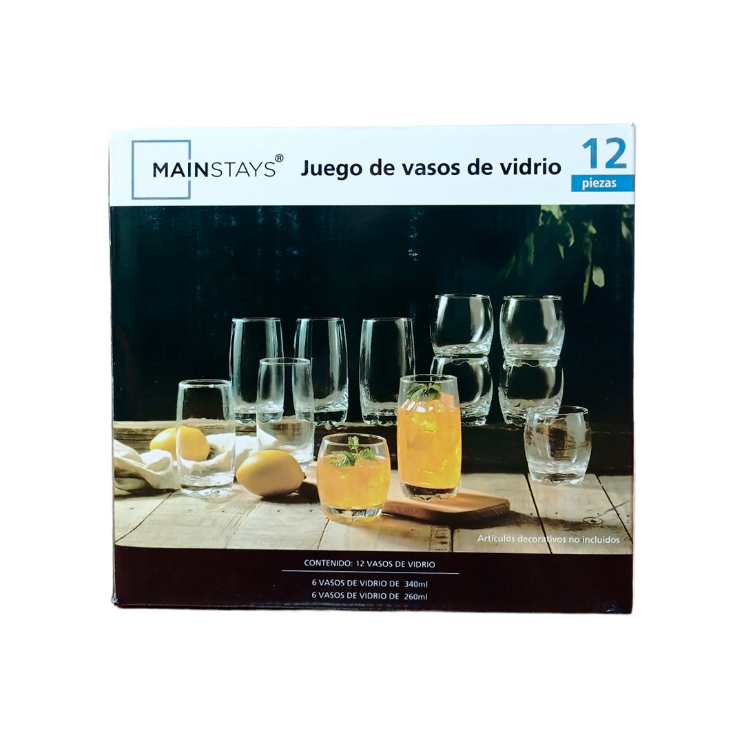 Juego de Vasos Mainstays de Vidrio 12 Piezas
