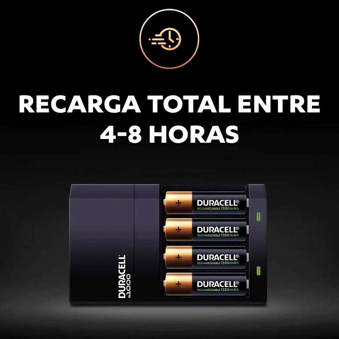 Kit Duracell Con Cargador Y 4 Baterías Recargables AA