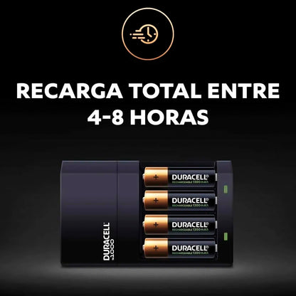 Kit Duracell Con Cargador Y 4 Baterías Recargables AA