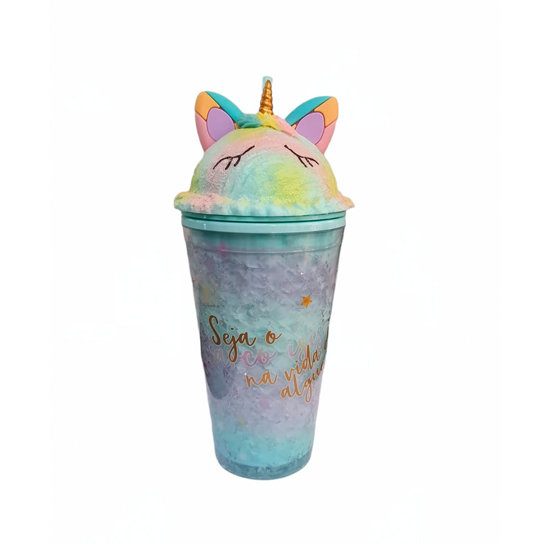 Vaso Térmico con Hidrogel Enfriador de Unicornio con Popote