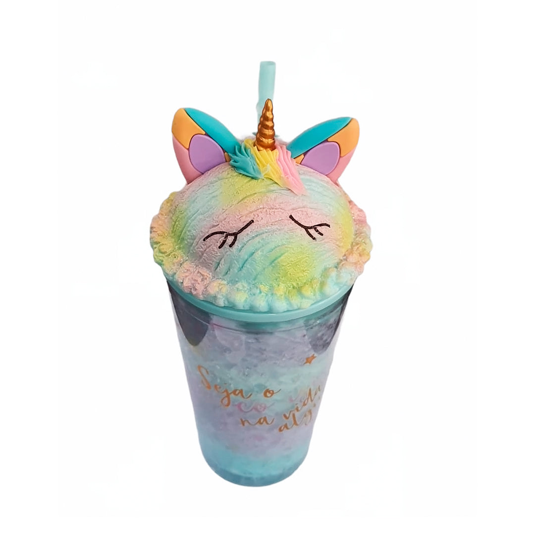 Vaso Térmico con Hidrogel Enfriador de Unicornio con Popote