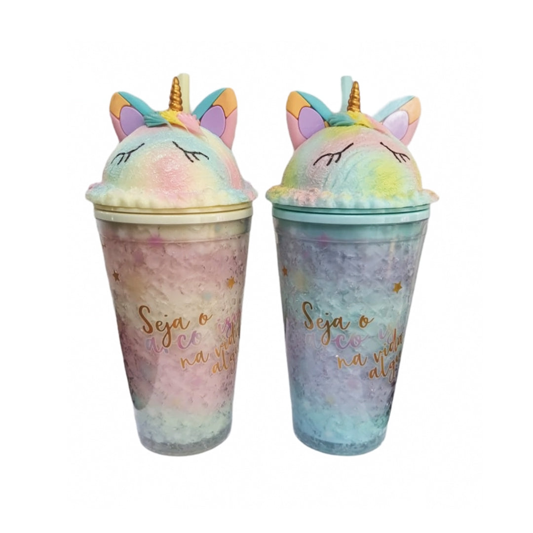 Vaso Térmico con Hidrogel Enfriador de Unicornio con Popote